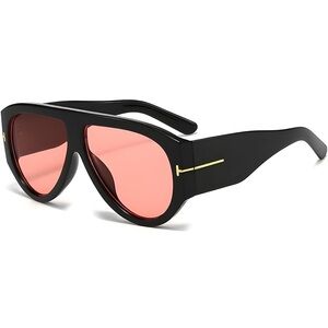 Pilot Sunglasses Bronson Unisex Black Frame Orange Red Lense Oversized Unbranded